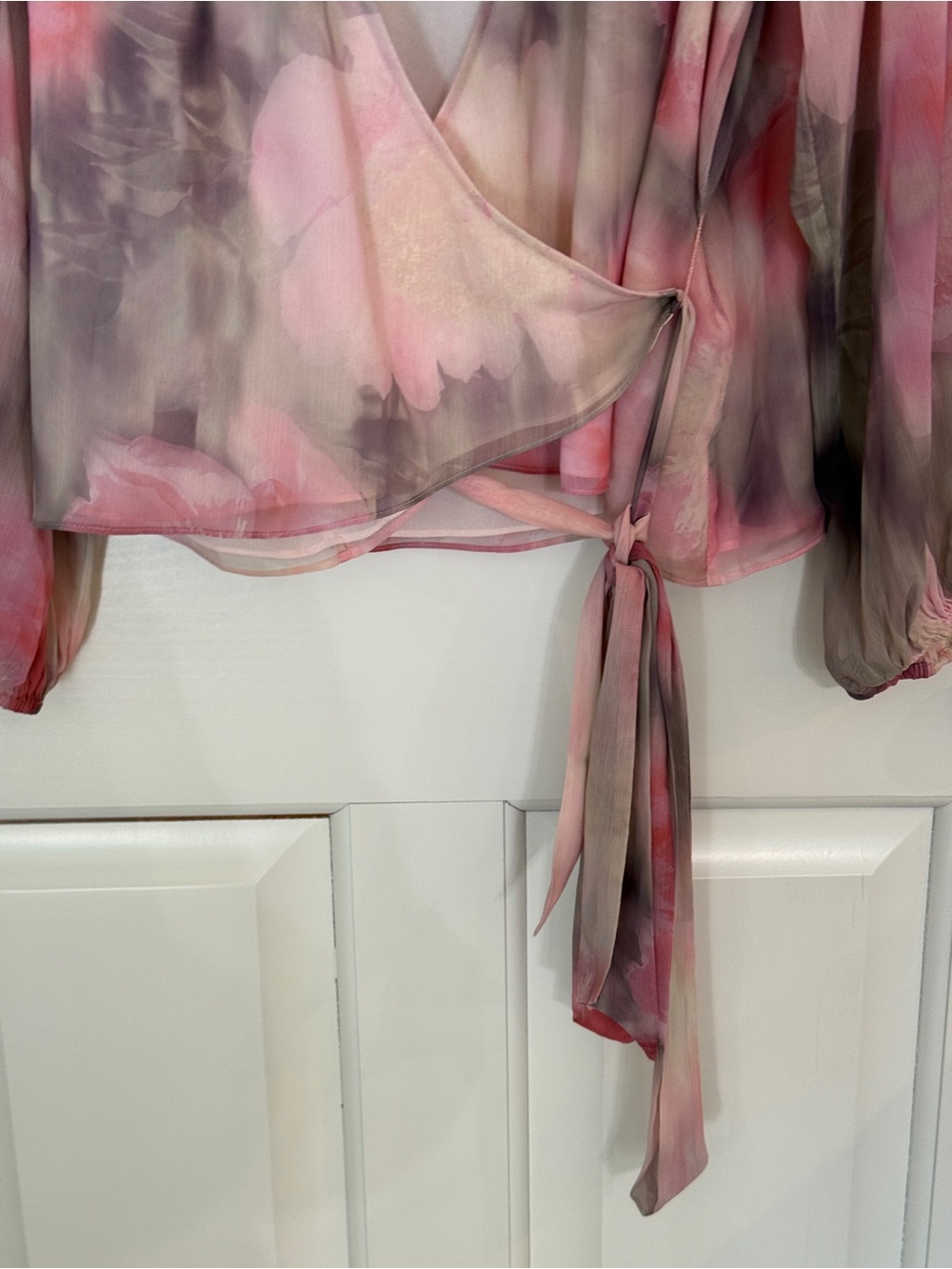 Ted Baker Emiliah Pink Floral Wrap Blouse Long Sleeve Tie Front Top 25713 - Picture 5 of 11